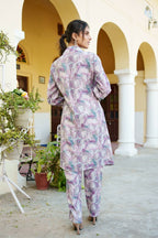 Vaasva Women Lavender Muslin Printed Shirt & Pant Set | Grocsy