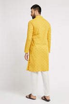 Ethnic India Yellow Men's Kurta Ethnic Motifs Cotton | Grocsy