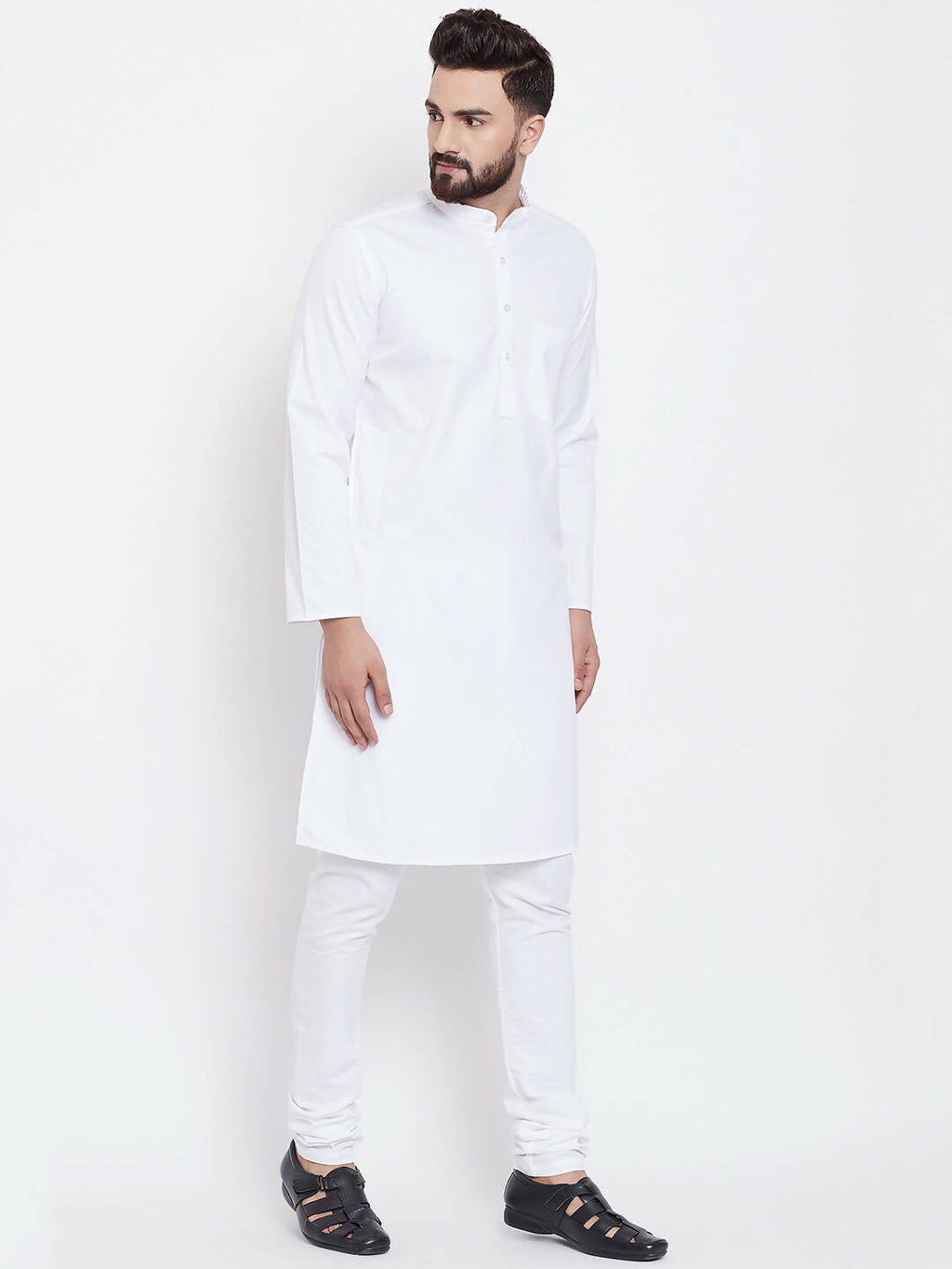 Even Apparels White Pure Cotton Men's Kurta With Band Collar | Grocsy