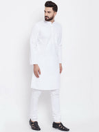 Even Apparels White Pure Cotton Men's Kurta With Band Collar | Grocsy