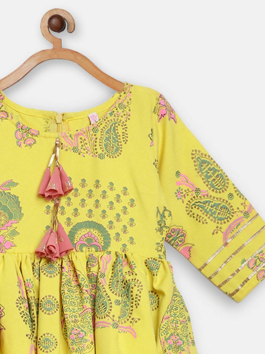 Ahalyaa Mustard Rayon Printed Kids Kurta Palazzo Sets For Kids For Girls | Grocsy