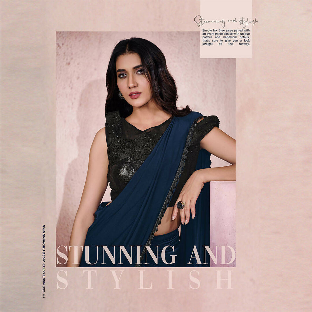 Blue Lycra Embroidery Designer Saree With Blouse - Mohmanthan Sitaarah | Grocsy