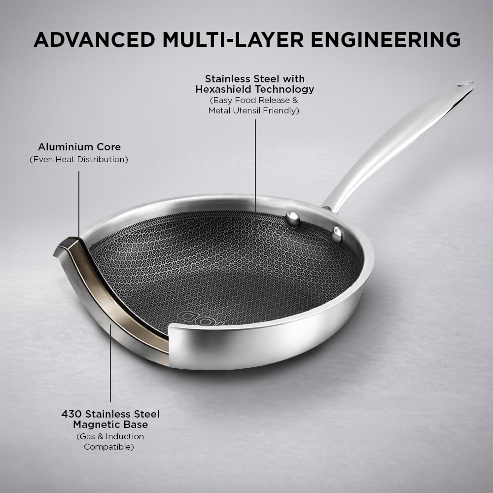 Vinod SAS Pro Platinum Triply Stainless Steel Hybrid Non Stick Frypan | Grocsy