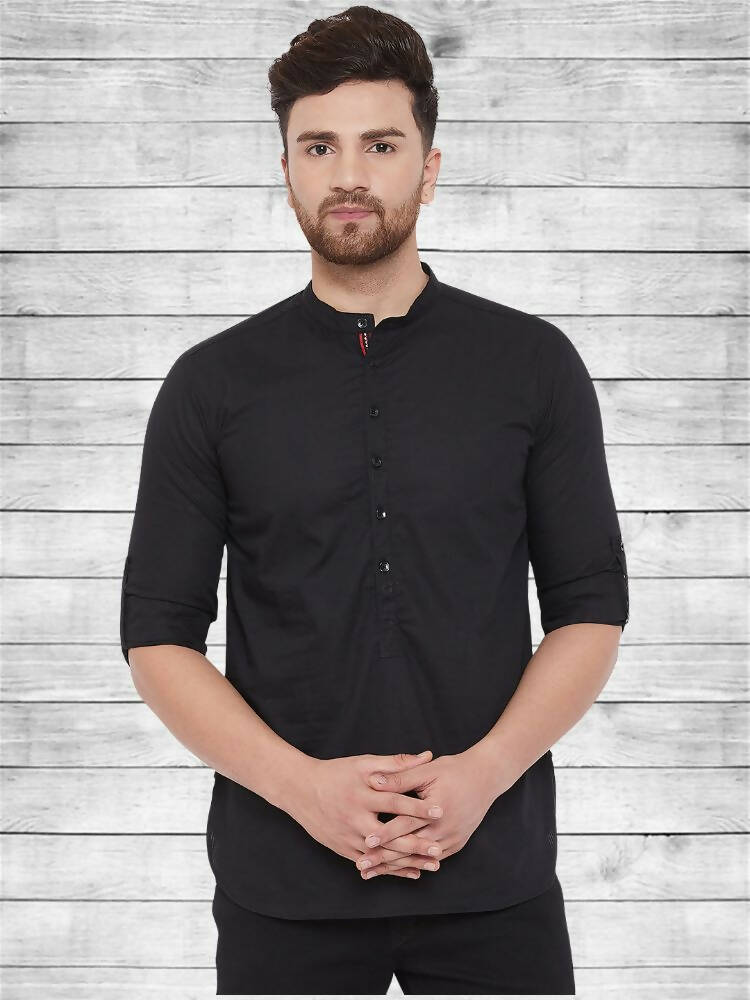 Even Apparels Pure Cotton Black Short Kurta - Black | Grocsy