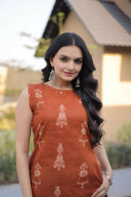 Teeya Creation Womens New Trendy Summer War Printed Cotton Gown Set-Orange | Grocsy