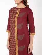 Aniyah Cotton Block Printed Maroon Straight Kurta (AN-141K) | Grocsy