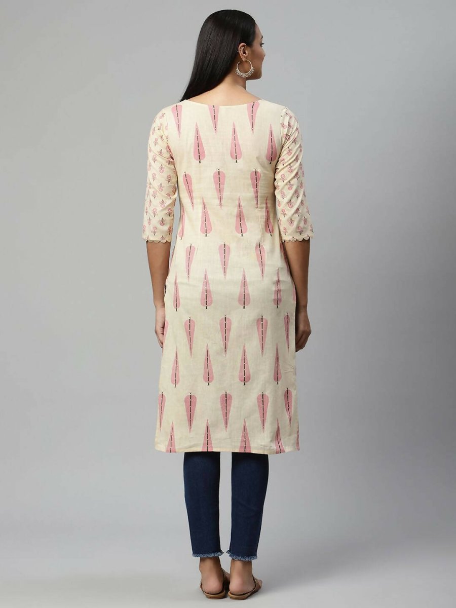 Ahalyaa Womens Chiku Pure Cotton Printed Kurtas | Grocsy