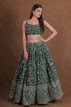 Green Georgette Zari,Sequence Embroidery Work Lehenga Choli - Jihu Culture | Grocsy