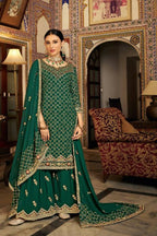 Green Heavy Chinon Semi Stitched Kurta with Bottom & Dupatta - Dhvani | Grocsy