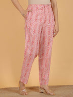 Aramya Straight Soft Cotton Abstract Print Women's Kurta Set - Pink | Grocsy