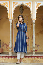 Juniper Women's Navy Rayon Staple Printed A-Line Dress | Grocsy