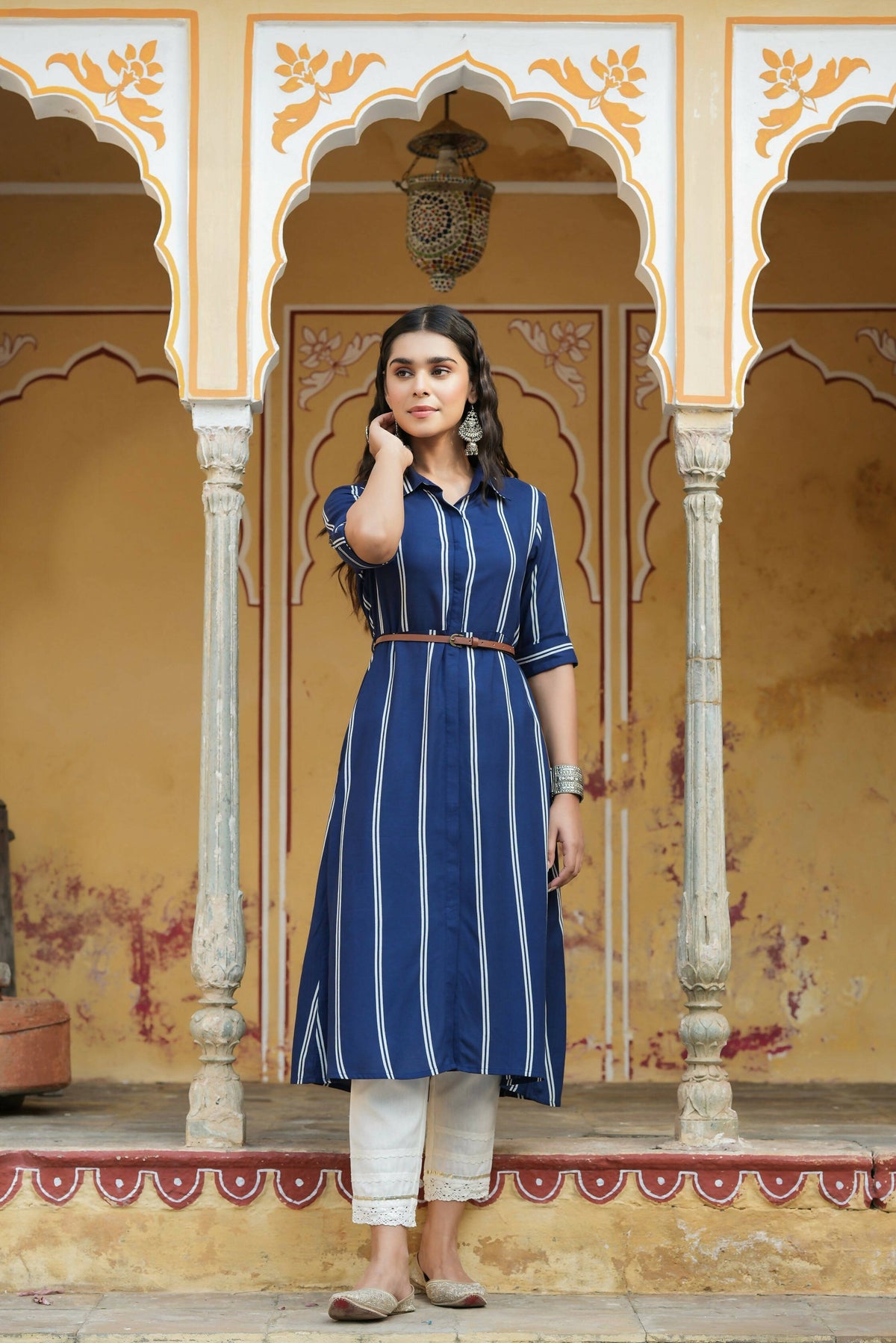 Juniper Women's Navy Rayon Staple Printed A-Line Dress | Grocsy