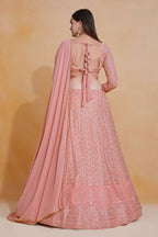 Pink Georgette Thread Sequence Embroidery Work Lehenga Choli - Jihu Culture | Grocsy