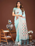 Shree Shyam Fashion Neerja Sky Blue Linen Cotton Saree | Grocsy