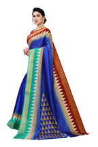 Vamika Blue & Brown Linen Jari Border Saree (GUNJAN BLUE) | Grocsy