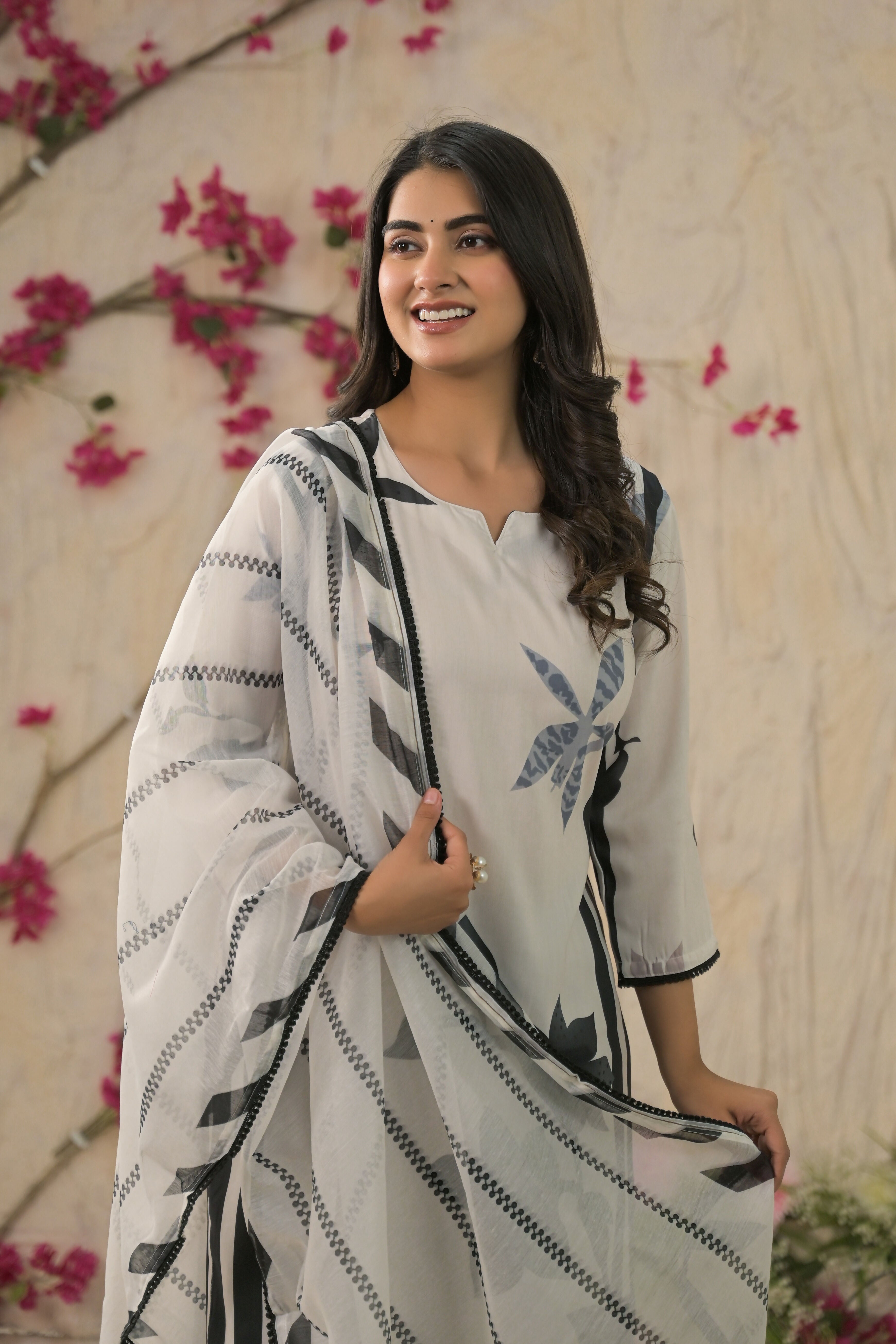 Ethnic Festive Wear Muslin Off White Stitched Suit With Dupatta - Tanisha | Grocsy