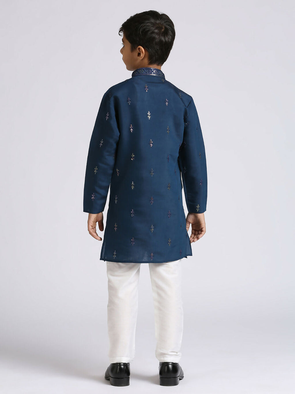 Joban Fashion Kids Island Traditional Ethnic Wear with Silk Sequence Embroidery Full Sleeves Kurta and Pyjama Set - Blue | Grocsy