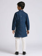 Joban Fashion Kids Island Traditional Ethnic Wear with Silk Sequence Embroidery Full Sleeves Kurta and Pyjama Set - Blue | Grocsy