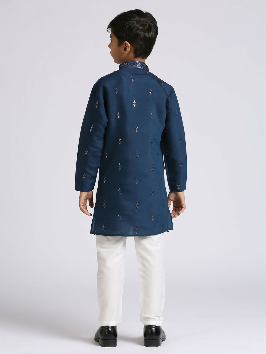 Joban Fashion Kids Island Traditional Ethnic Wear with Silk Sequence Embroidery Full Sleeves Kurta and Pyjama Set - Blue | Grocsy