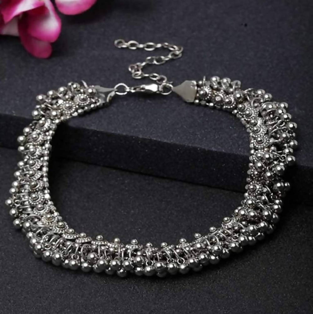 Mominos Fashion Trendy Oxidised Silver Plated Traditional Anklets | Grocsy