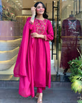 The52 Pink Women's Gorgeous Chanderi Fabric Embroidered Work Straight Kurta Pant and Dupatta Set | Grocsy