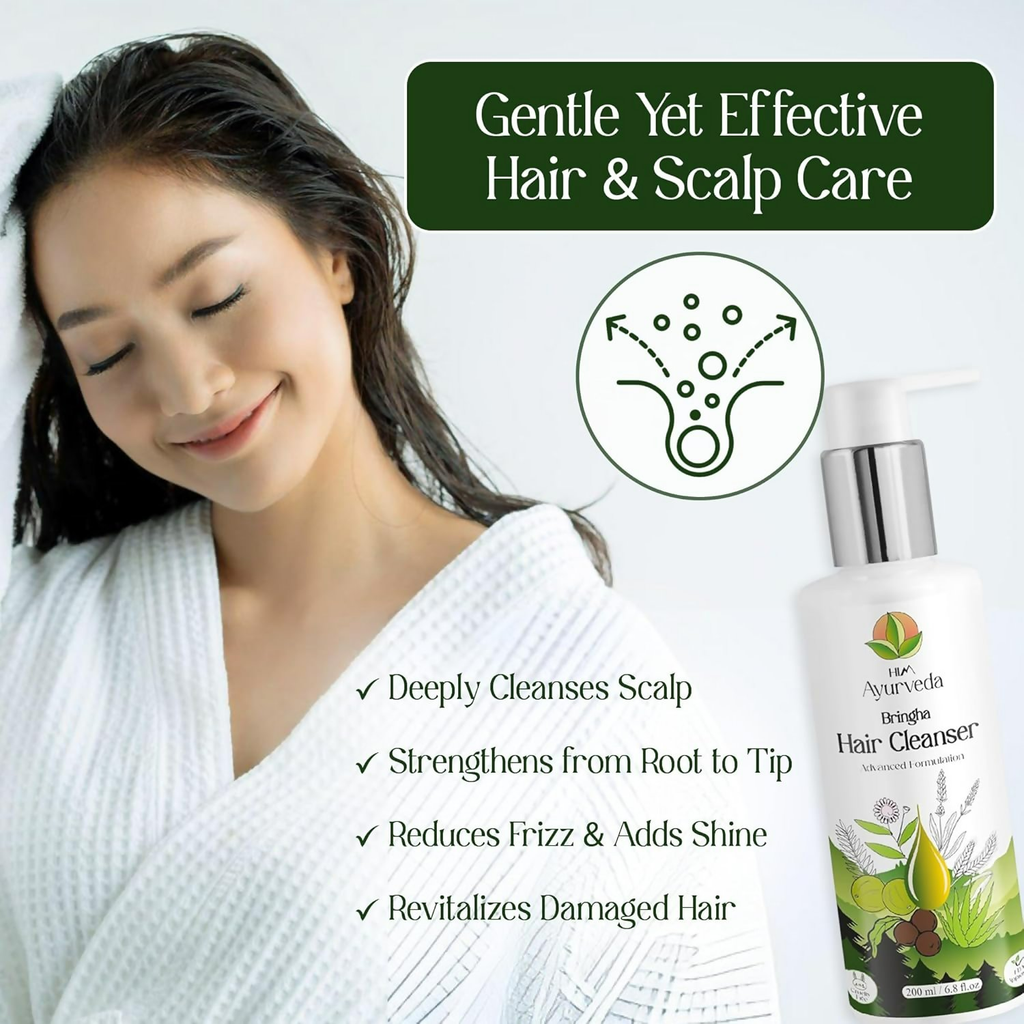 Him Ayurveda Green Tea Bringha Hair Cleanser Ayurvedic Shampoo For Hair Growth & Hair Fall Control | Grocsy