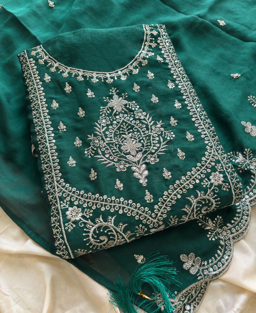 KC Green Wedding Wear Embroidered Crush Silk Salwar Suit | Grocsy
