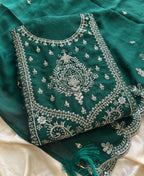 KC Green Wedding Wear Embroidered Crush Silk Salwar Suit | Grocsy