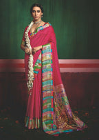 Joban Fashion Tushar Silk Pink Colored With Zari Border And Designer Pallu Saree | Grocsy