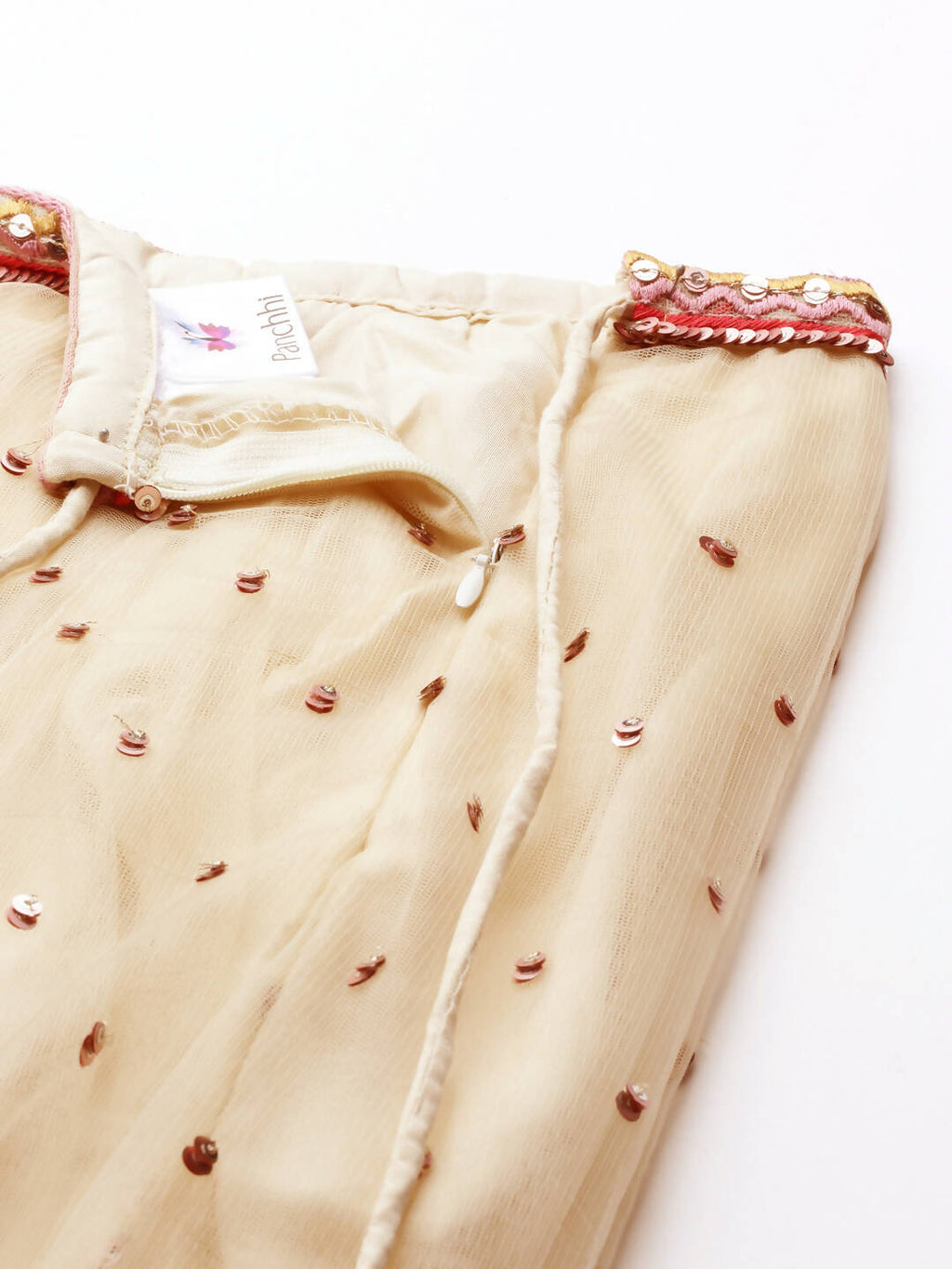 House of Panchhi Cream Net Multi colour Thread & Sequinse Work Lehenga & Blouse, Dupatta | Grocsy