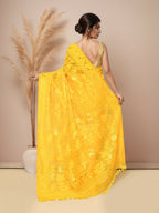 Joban Fashion Yellow Cotton Blend Jamdani Saree | Grocsy