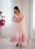 Teeya Creation Womens New Organza Soft Taby Silk Heavy Quality Fabric With Digital Print Baby-Pink Gown Set | Grocsy