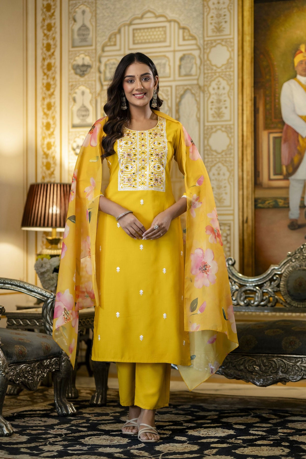 The52 Women's Beautiful Embroidery Work Viscose Rayon Fabric Straight Kurta Pant and Dupatta Set | Grocsy