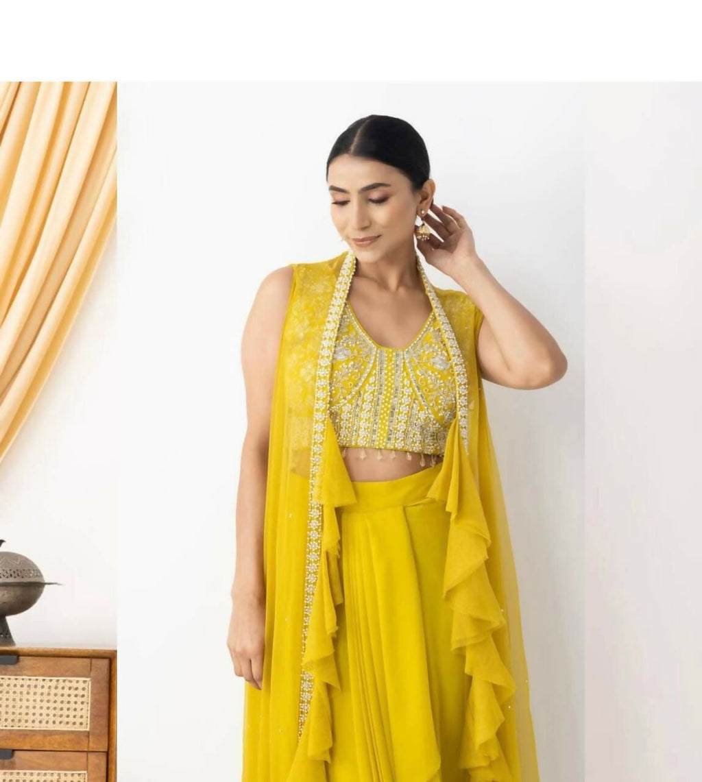Joban Fashion Yellow Kurta Set Georgette Embroidery Sequence Work | Grocsy