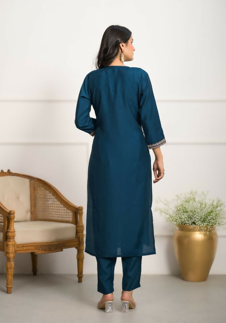 Festive Wear Ethnic Rama Viscose Chanderi Stitched Suit With Dupatta - Tanisha | Grocsy