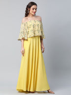 Ahalyaa Women Crepe Printed Yellow Dress | Grocsy