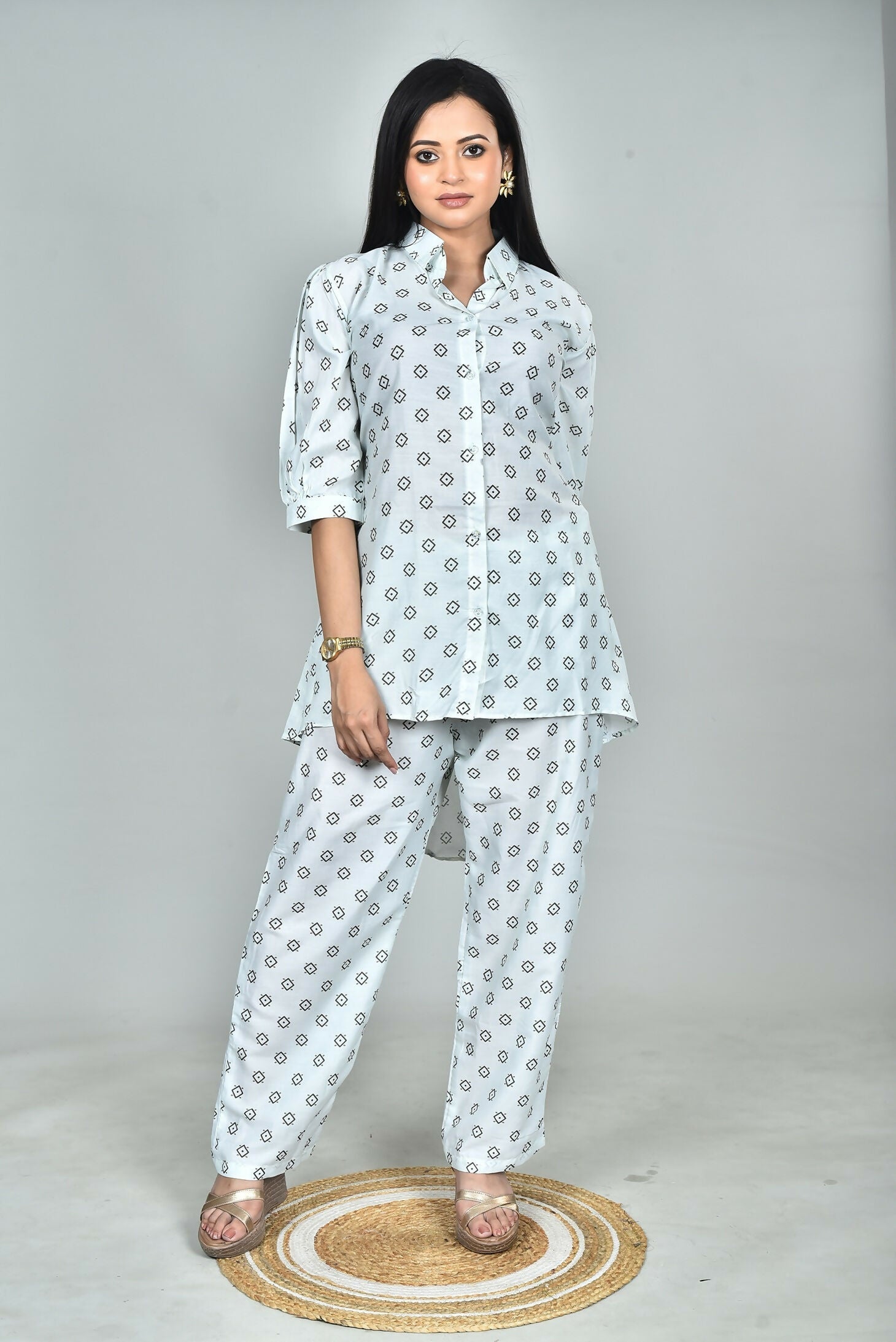 Morchari Digital Print Semi Muslin Co-Ord Set Top & Trouser-Multicolor | Grocsy