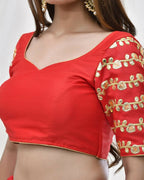Amodini Designer Studio Red Blouse with Embellished Gota Sleeves  | Grocsy