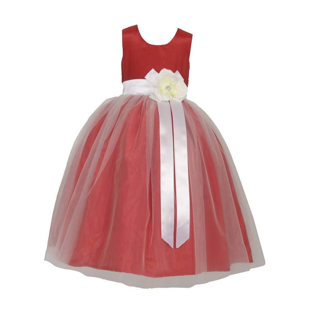 Asmaani Baby Girl's Red fancy Satin Full Length Dress (AS-DRESS-22023) | Grocsy