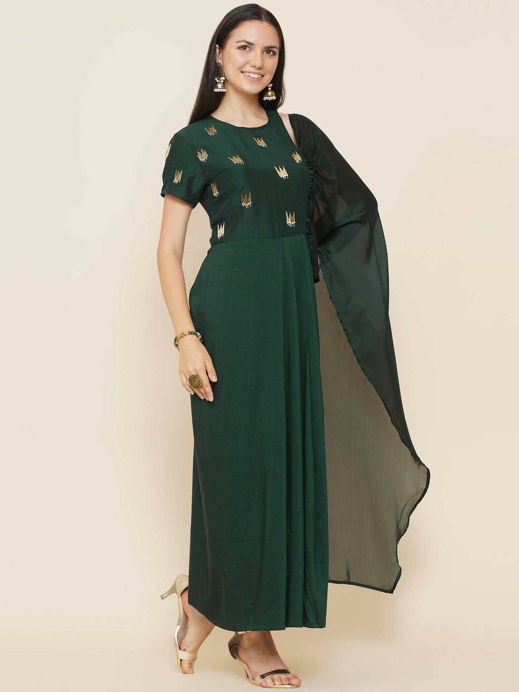 Women Republic Green Hand Embellished Gown | Grocsy