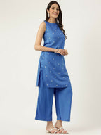 Joban Fashion Blue Rayon and Embroidered Work Straight Kurta Bottom Set | Grocsy