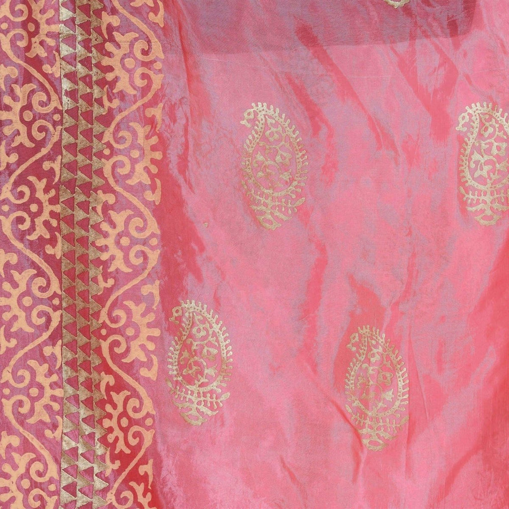 A R Silk Women's Gold Print Silk Light Pink Dupattas and Chunnis | Grocsy