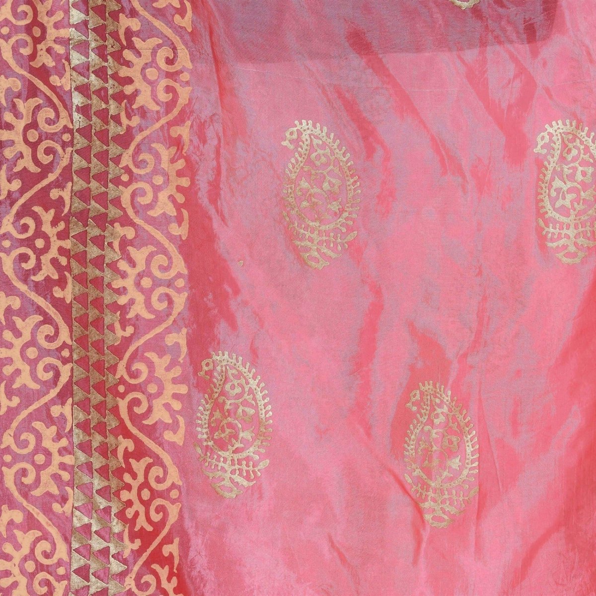 A R Silk Women's Gold Print Silk Light Pink Dupattas and Chunnis | Grocsy