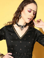 Ahalyaa Women Black Colour Poly Silk Copper Printed Top Palazzo Set | Grocsy