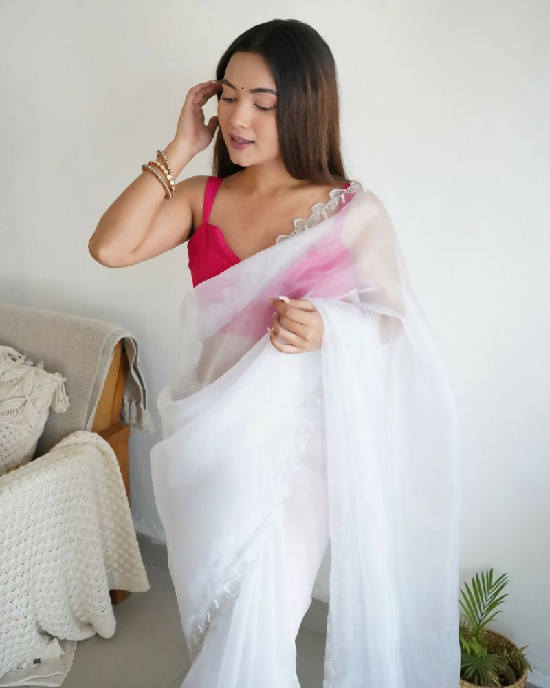 Vamsee Sheetal White Organza Saree | Grocsy