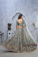 Kesar Fab Grey Organza Hand_Woven Lehenga | Grocsy