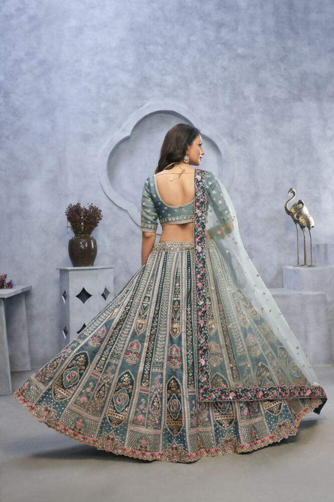 Kesar Fab Grey Organza Hand_Woven Lehenga | Grocsy