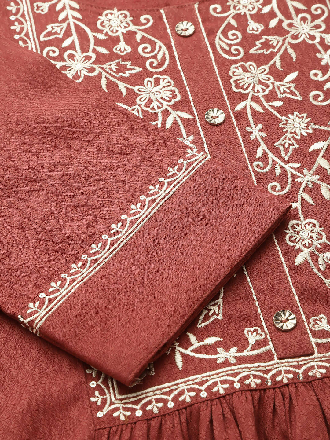 Brown Poly Rayon Floral Embroidered Top - Zeny | Grocsy