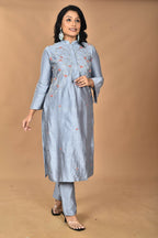Morchari Women And Hand Embroidery Co-Ord Set-Grey | Grocsy