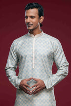 Raivat Ethnic Art Silk Digital Print Pintux Work Kurta Pajama In Sky Blue Colour | Grocsy